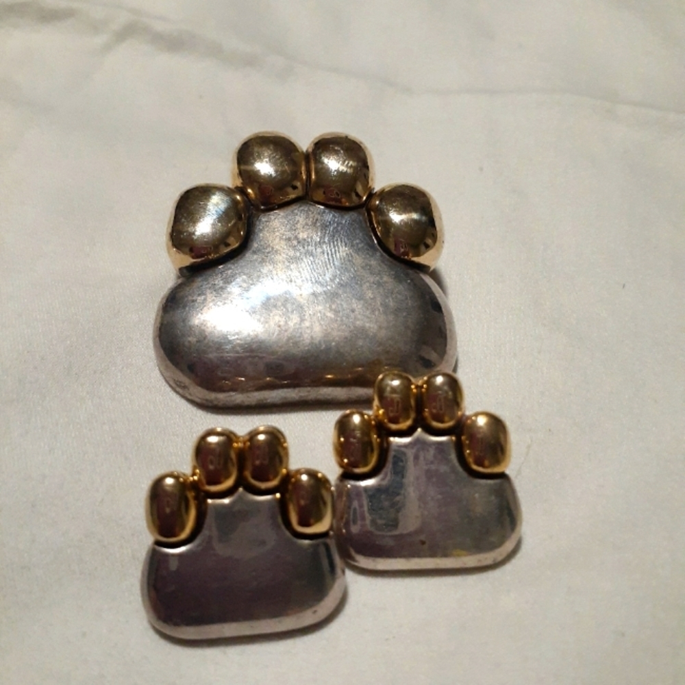 MJ Paw Print brooch pendant and earrings set